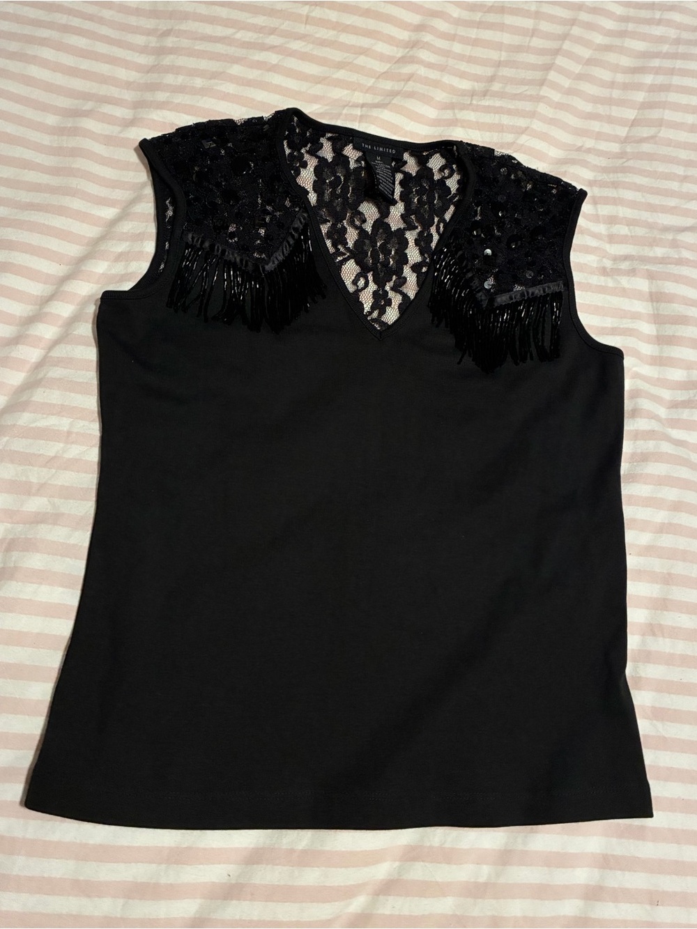 The Limited Black Lace & Fringe V-Neck Camisole